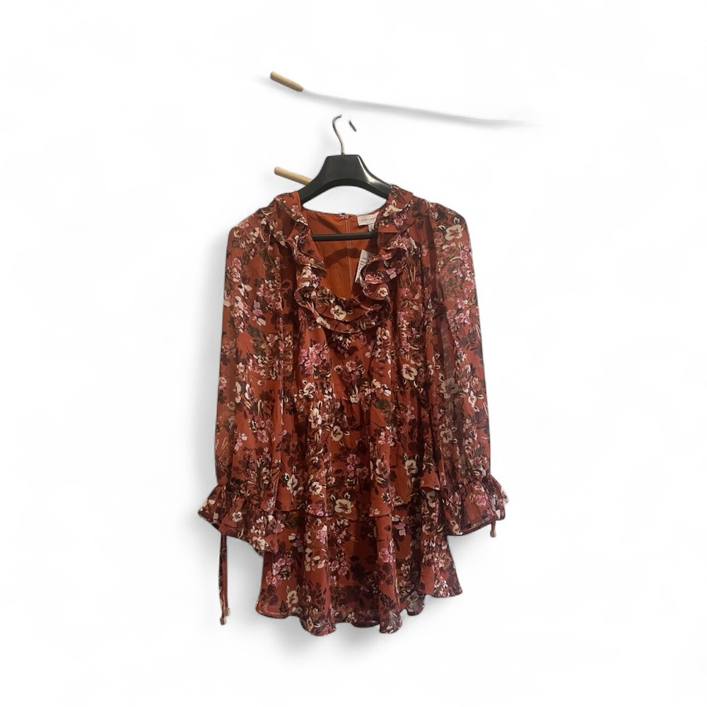 Lost + Wander Floral Ruffle Blouse - Rust
